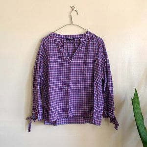 Madewell Boxy Fit Blouse Check Pattern 3/4 Sleeve - Size M